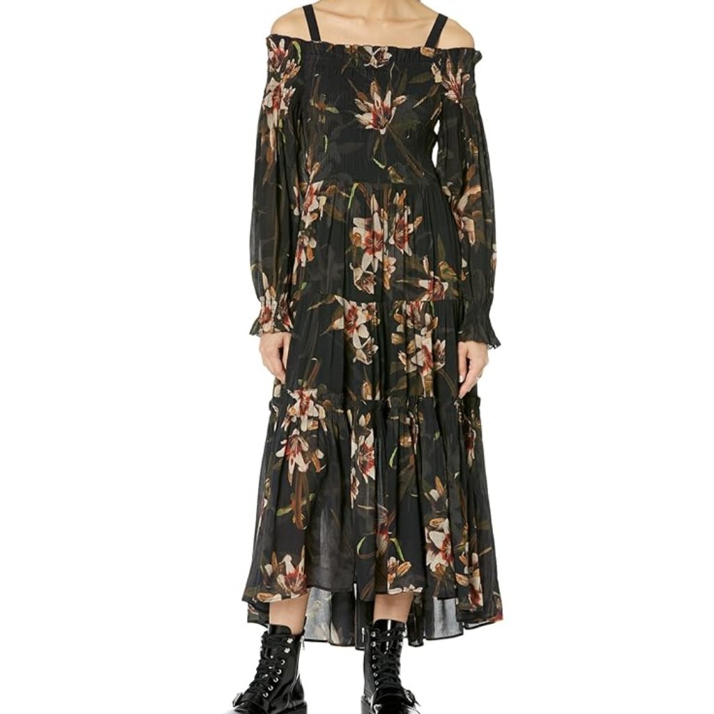 Allsaints Lillemor Kuroyuri Floral Lily Long Sleeve Midi Dress Size 0